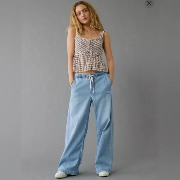 American Eagle Faded Black Dreamy Drape Cozy Low-Rise Baggy Wide Leg NWT Size XL - Picture 6 of 7